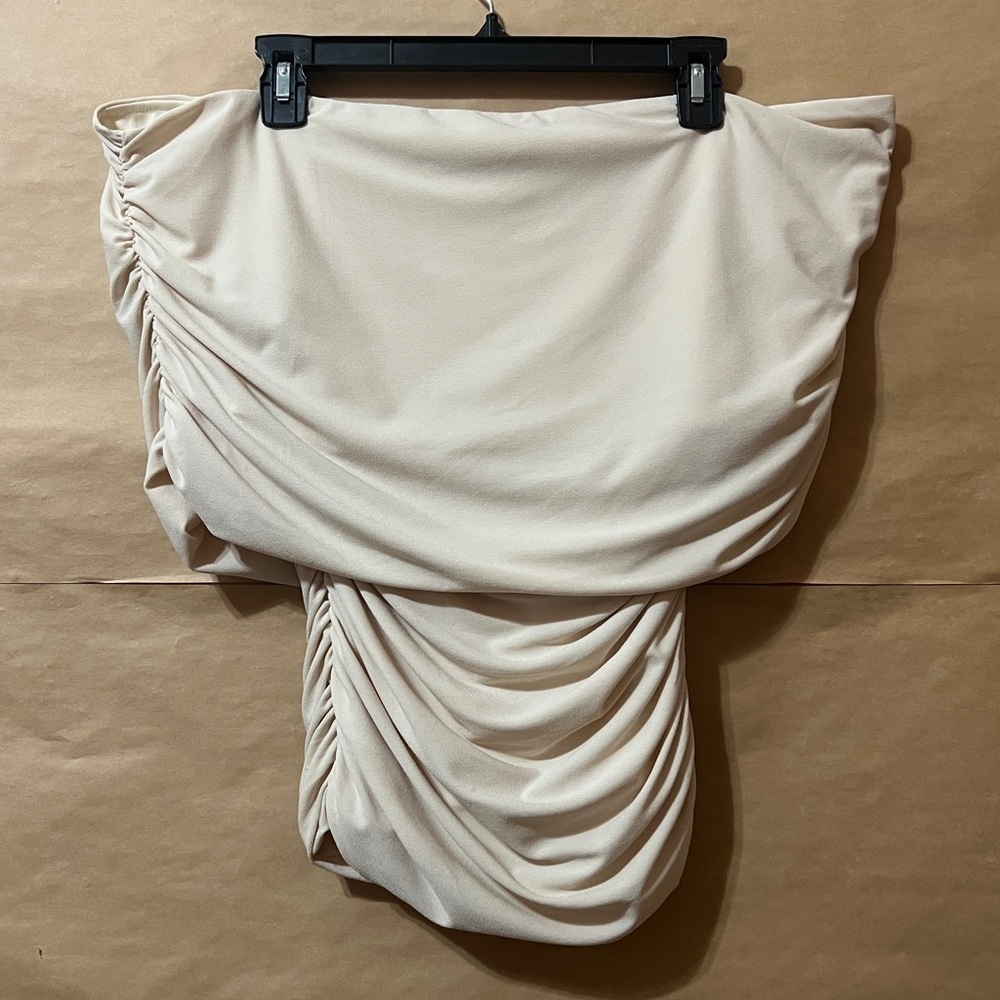 Pixie Market | Riva Ruched Off The Shoulder Top Crepe Jersey Beige Size M - Picture 9 of 12